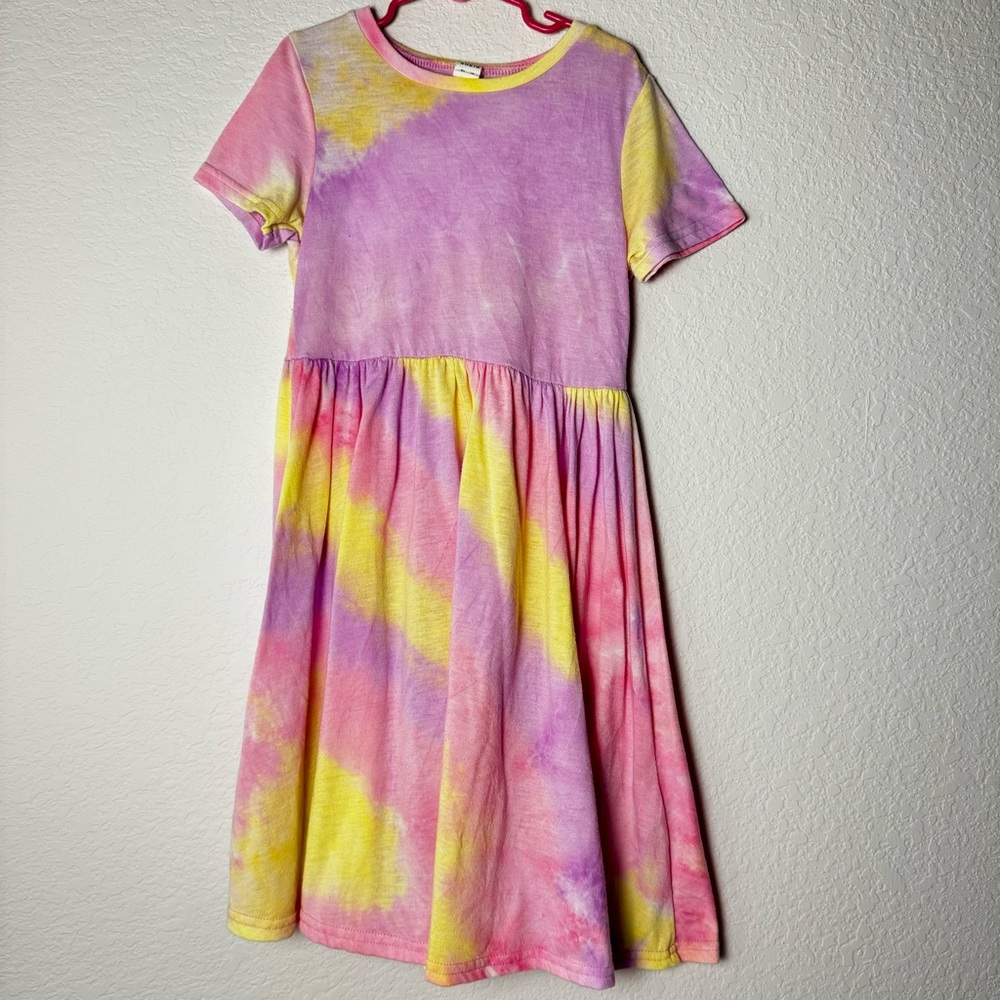 SHEIN Girls Purple Pink And Yellow Tie Dye Knee Length Dress Size 7